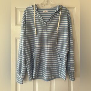 Amalli Talli Blue‎ & White Striped V-Neck Hooded Long-sleeve Tee Small.